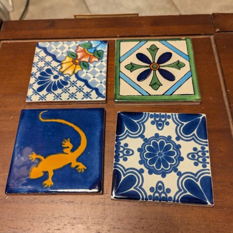 Hand-painted Mexican tiles Set of 4 New Talavera 4"x4" Multicolor Coasters Decor