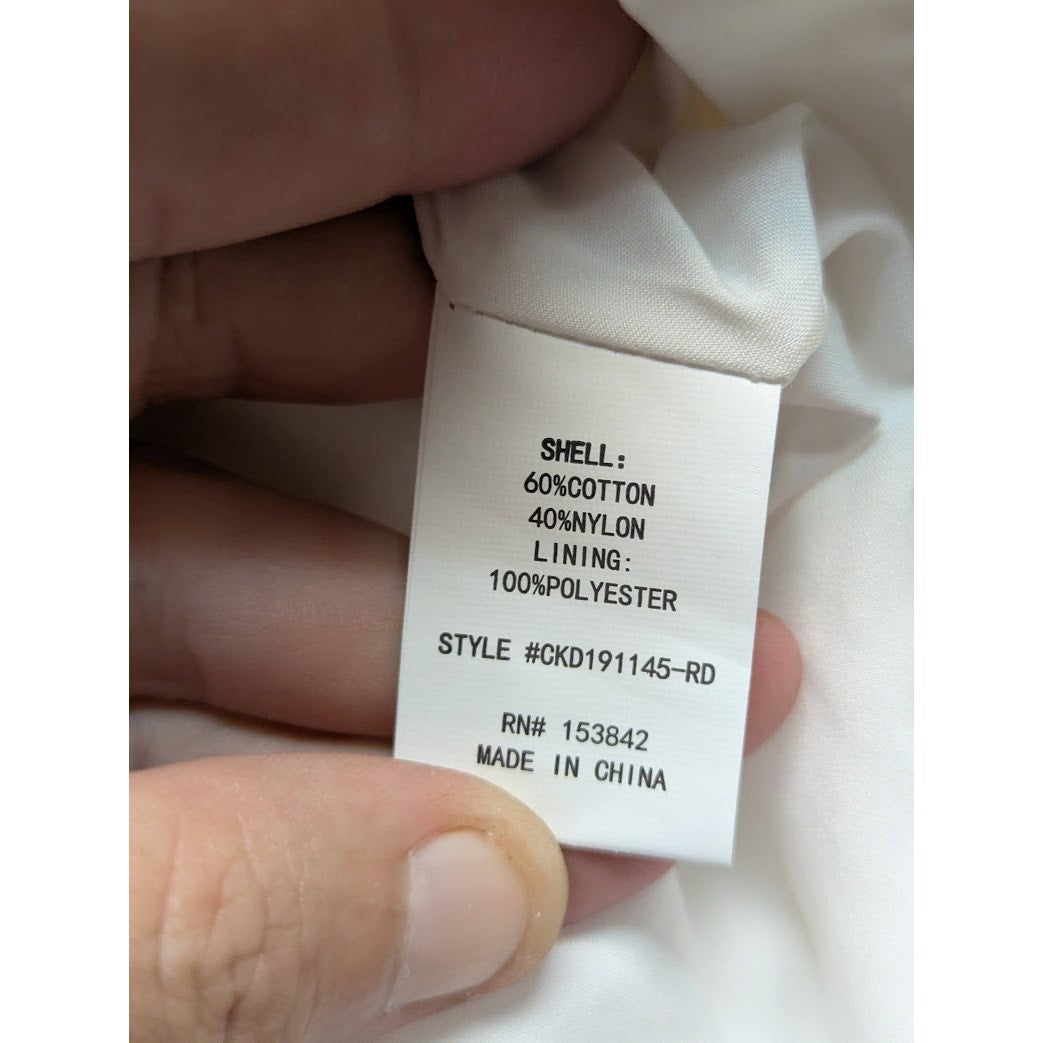 Melloday White Elastic Waist 1/2 Sleeve Midi shirt dress lined Size Medium NEW