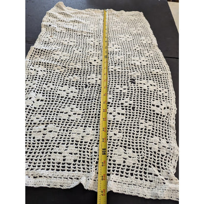 Vintage white rectangle Handmade crochet table runner NEEDS REPAIR and SAVING
