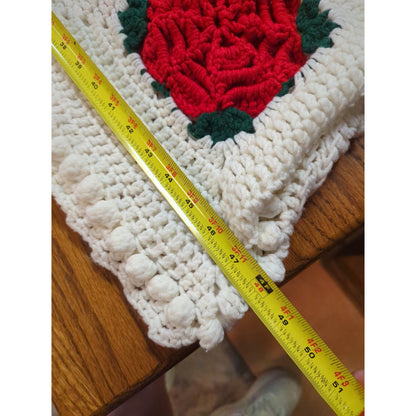 Handmde 96" x 116" King Rose 3D Blanket w/3 pillows white red green Afghan