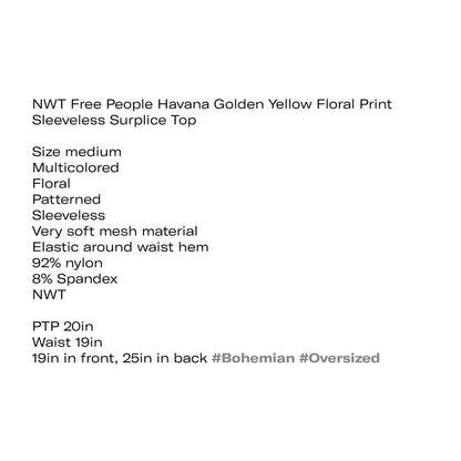 Free People Medium Havana Golden Yellow Floral Print Sleeveless Surplice Top