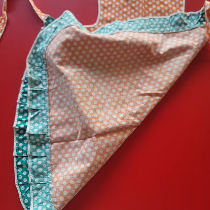 Vintage Orange Teal Polka Dot Pinafore Apron Retro Kitsch Mid-Century 50's Style