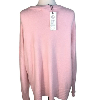 Treasure & Bond Cozy Crew Neck Sweater Ribbed Trim MEDIUM Pink Silver New