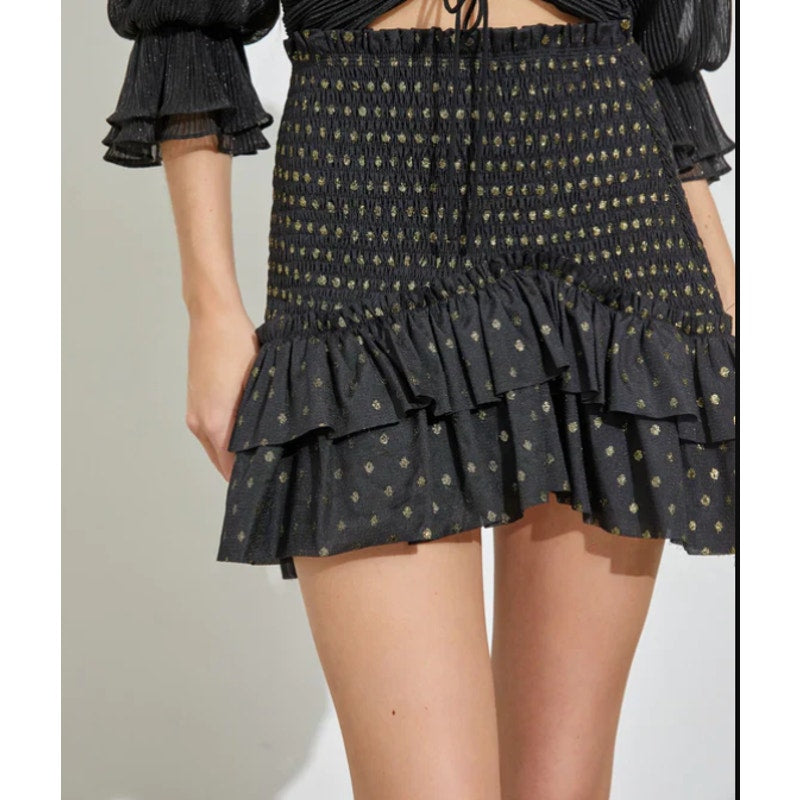 Re:named mini wiggle skirt Size Medium double ruffle hem Elastic stretch NEW
