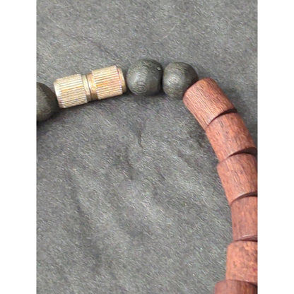 Vintage Chunky Wooden Bead Statement Necklace Pink & Brown Mid-Century Boho Chic