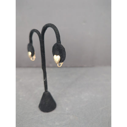 Vintage Cream Gold Tone Heart Clip On Earrings Mid Century Glam Minimalist