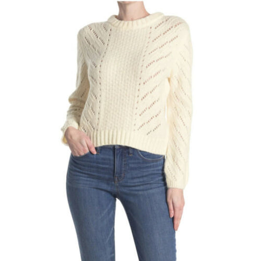 Elodie Long Sleeve Pullover Crewneck Sweater Open Knit Ivory Size large NWT