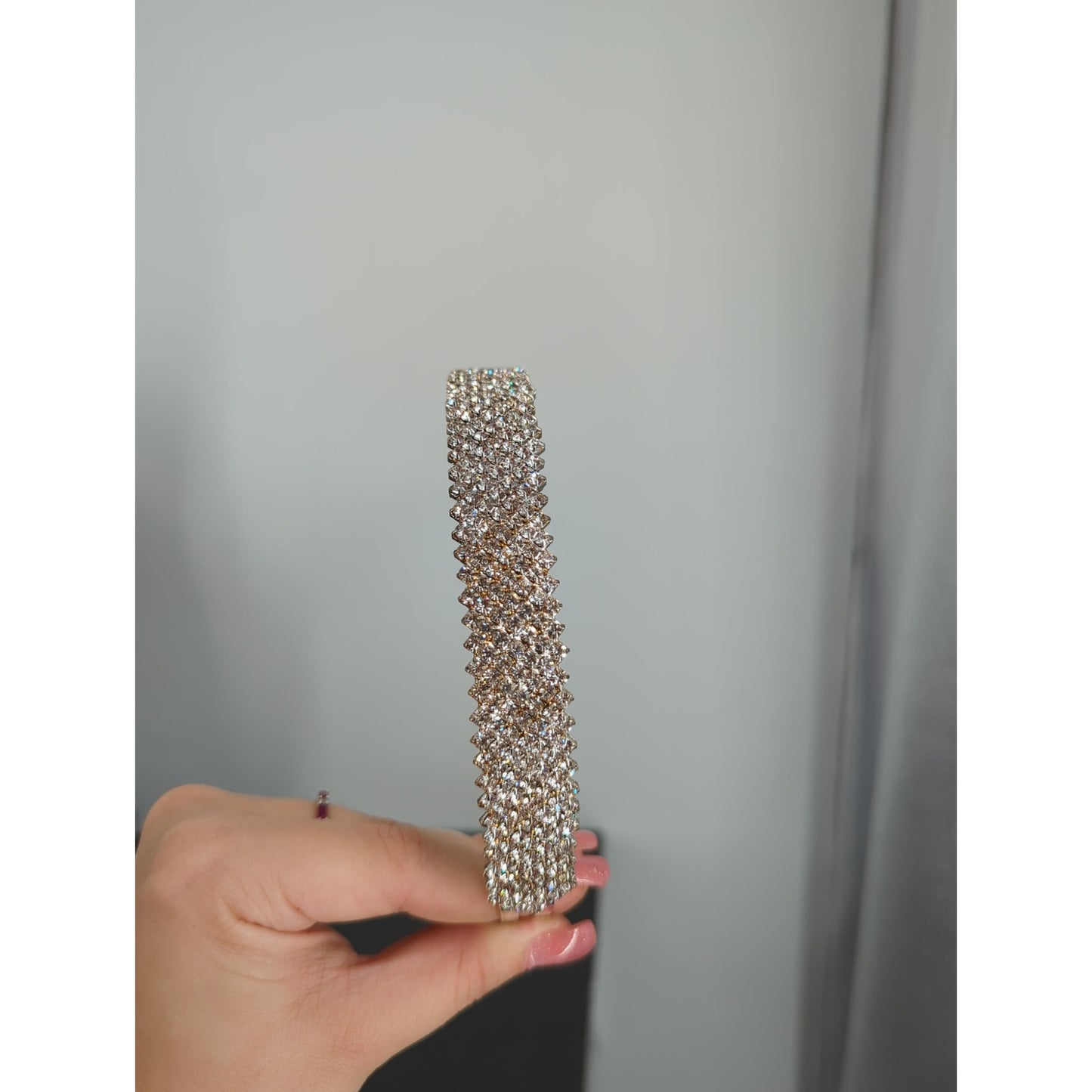 Silver Tone Rhinestone Flat Headband 7 Row Crystal Bridal Hair Accessory