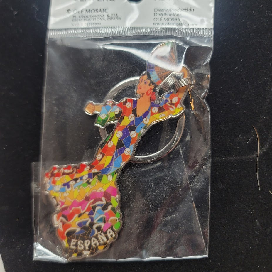 Spanish Revival Gaudí Trencadís Mosaic Flamenco Dancer Souvenir Keychain espana