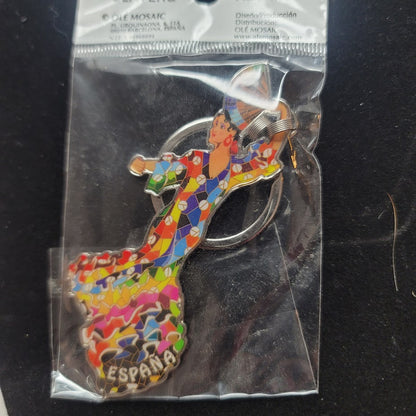 Spanish Revival Gaudí Trencadís Mosaic Flamenco Dancer Souvenir Keychain espana