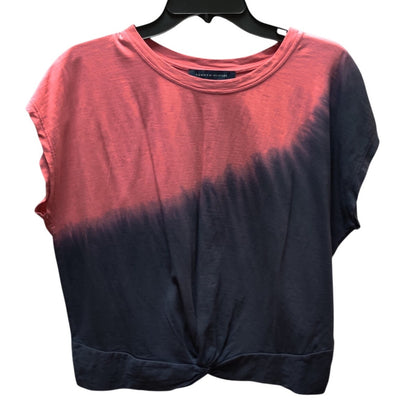 Tommy Hilfiger Dip Dye Knot Front Top Womens Medium Pink Navy Crewneck Blouse