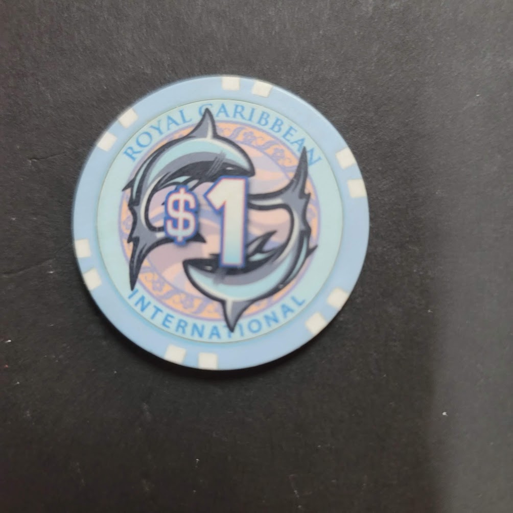 Casino Chip ROYAL CARIBBEAN SERENADE OF THE SEAS $1 gamin blue VINTAGE dolphins