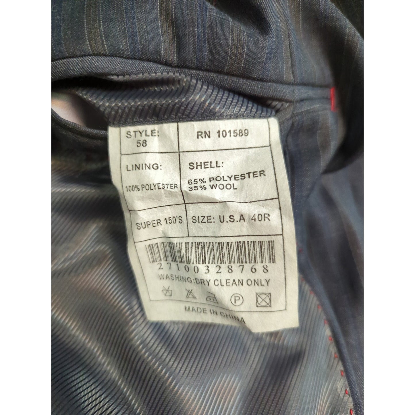 Vintage Elite Mens Pinstripe Suit 40R Gray Single Breasted Dark Academia Power