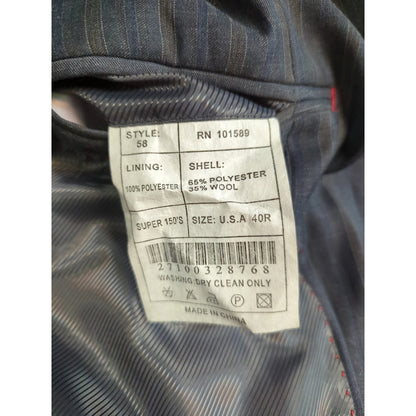 Vintage Elite Mens Pinstripe Suit 40R Gray Single Breasted Dark Academia Power