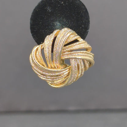 Vintage Monet Gold Tone Domed Ribbed Button Clip On Earrings Retro MCM