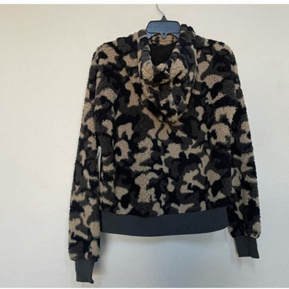 New Z by Zella Camo Sherpa hoodie size XXS Teddy Ribbed Waist Cuffs drawstring