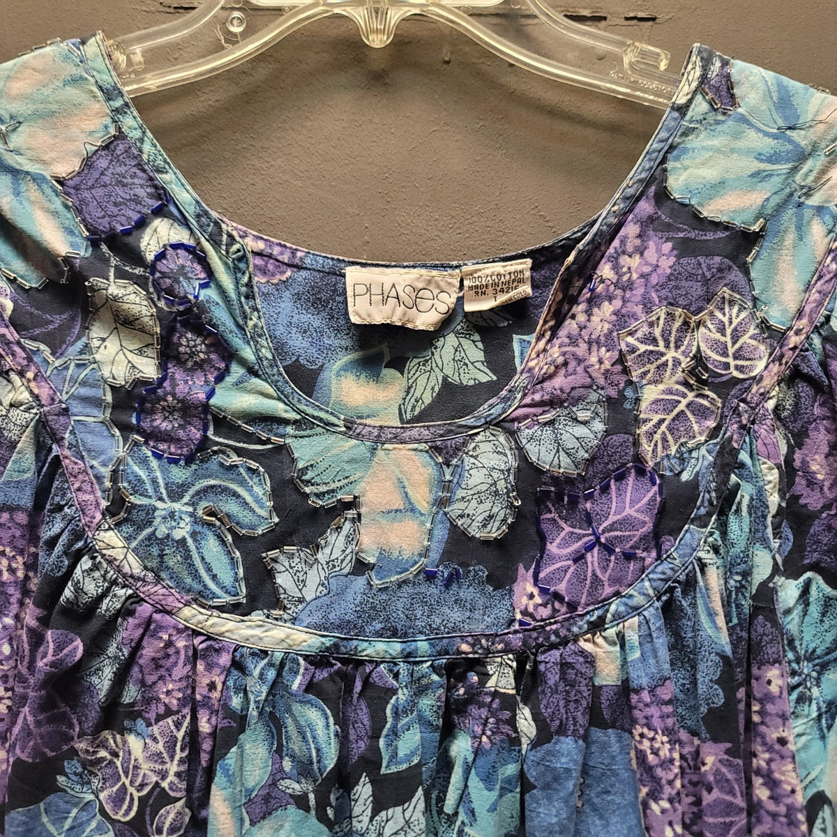 Vintage Phases large short sleeve floral housedress pockets cozy cotton kaftan