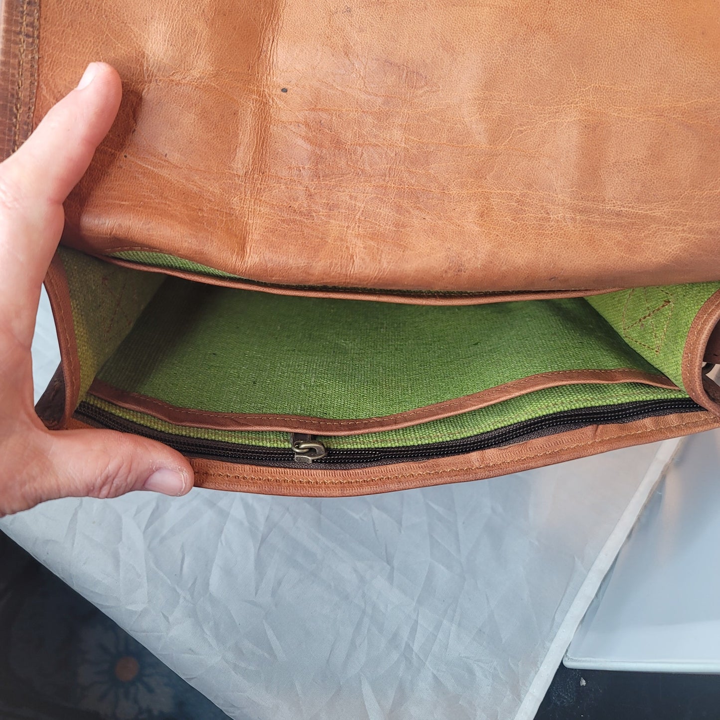 leather Purse bag crossbody camel front flap adjustable top handle Satchel