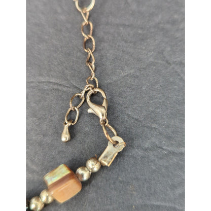 Vintage Earthy Gemstone Bead Gold Tone Bar Station Collar Necklace Boho Chic