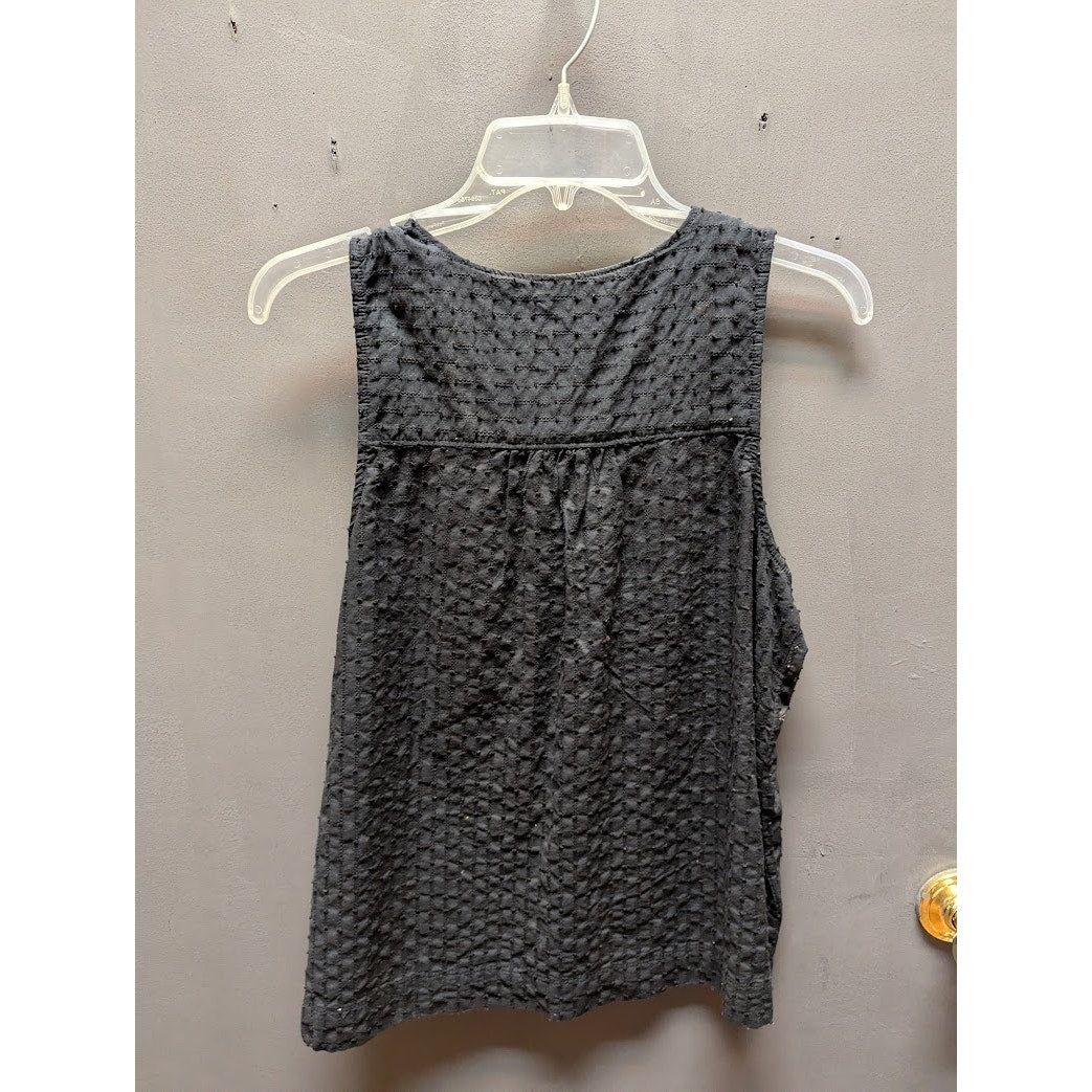 Caslon Black Size Large Sleeveless Black top shirt cotton blouse textured v-neck