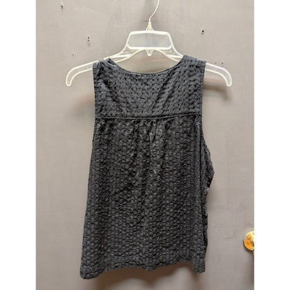 Caslon Black Size Large Sleeveless Black top shirt cotton blouse textured v-neck