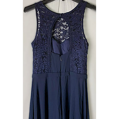 NWT Bill Levkoff Sweetheart Halter High Neck Open Back Formal Maxi Sz 6 in Navy