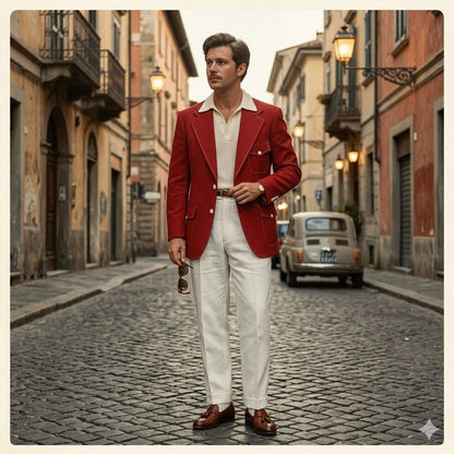 Vintage Fletcher Cantor Red White Stitch Accent Blazer Jacket 40 Reg Sport Coat