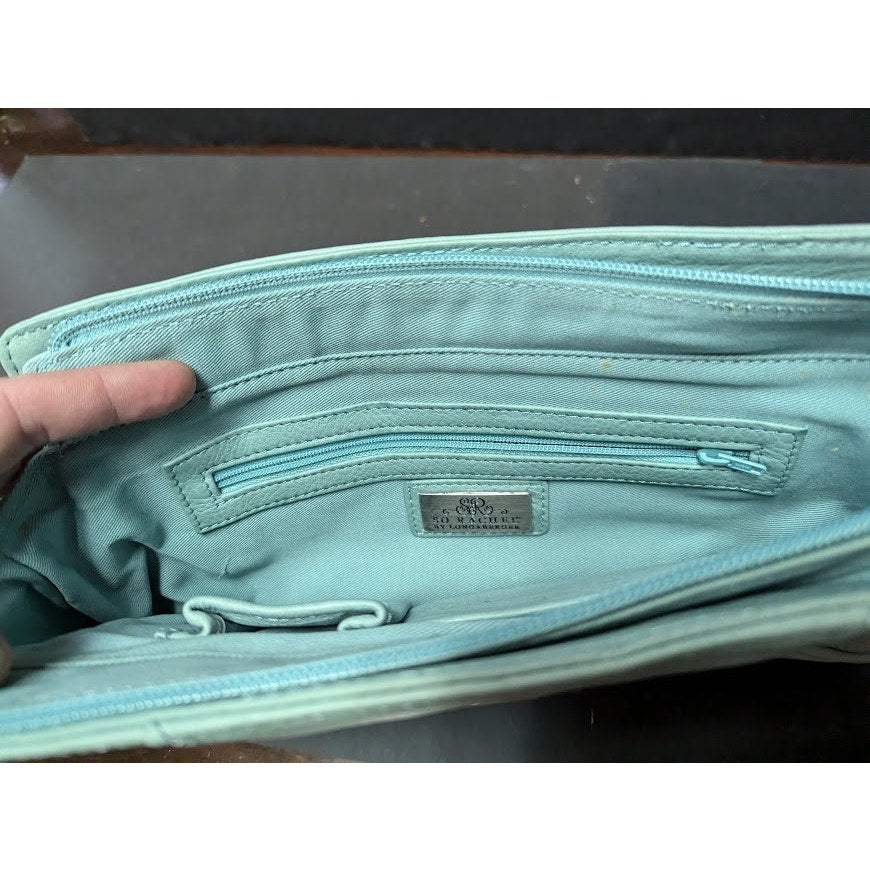 LONGABERGER So Rachel Clutch Woven Robin Egg Blue Leather Handbag Purse