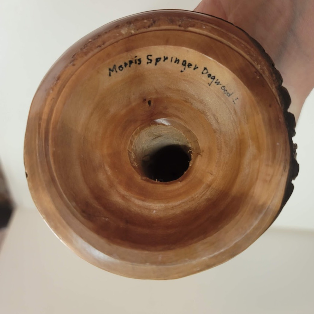 Morris Springer 12" Wood hand turned candle holder pillar live Dogwood edge