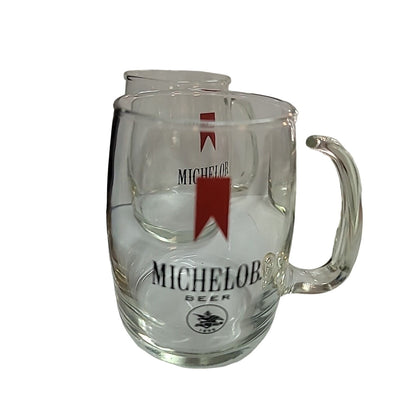 set Of 4 Michelob Beer 1896 Logo Glass Mug Cup Handle Thin Classy BARWARE Bar