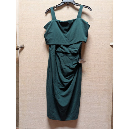 VINCE CAMUTO Cocktail wedding OFF THE SHOULDER POPOVER RUCHED GREEN DRESS sz 16