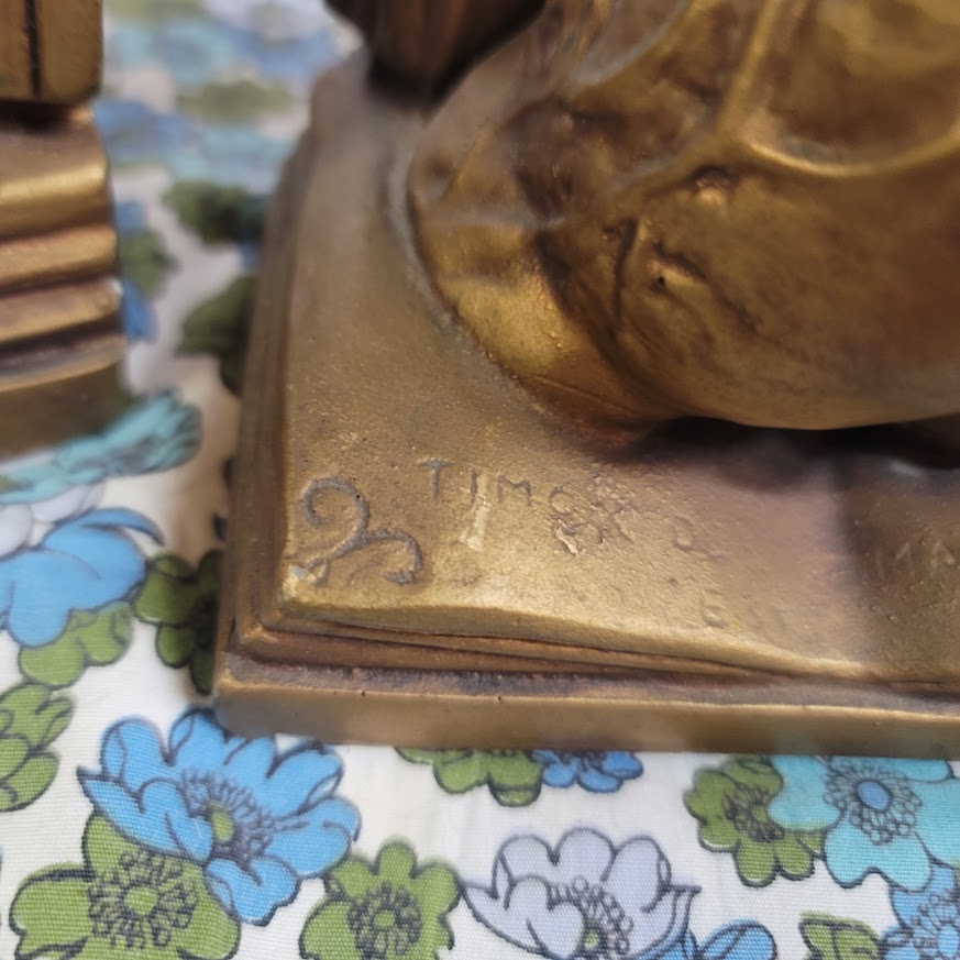 Vintage Marwal Chalkware praying hands bookends gold faux bronze religious