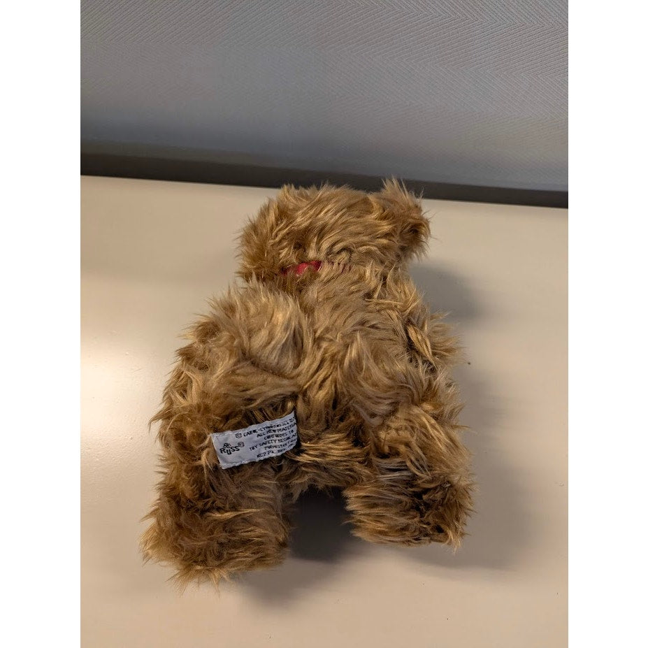 Vintage Russ Berrie "Gregory" Teddy Bear Scruffy Brown Plush with Red Bow