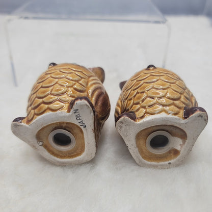 Pair Vintage Japan Brown Googly Eye Salt Pepper Shaker Collectible Kitsch OWLS