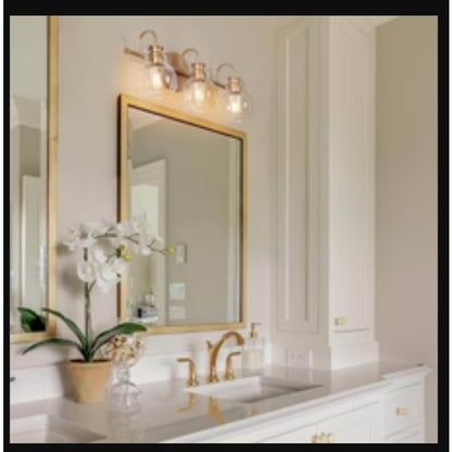 LNC Borislav 3-Light Gold Vanity Light NEW Modern Circular design blue glass