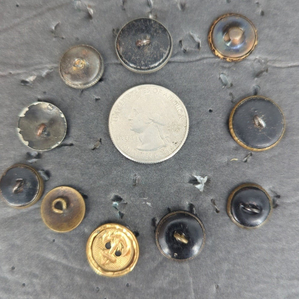 LOT R of 10 Antique Vintage Victorian Brass Mixed Materials Buttons ESTATE FIND