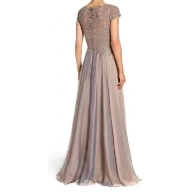 La Femme Floral Embroidery Lace Chiffon A-Line Formal Gown Size 6 in Cocoa NWT