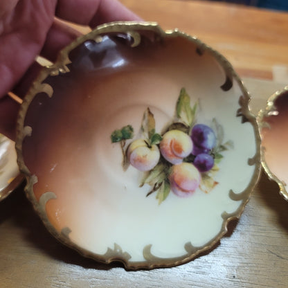 Set of 5 Bavarian handpainted saucer plates 5" Fruit gold trim