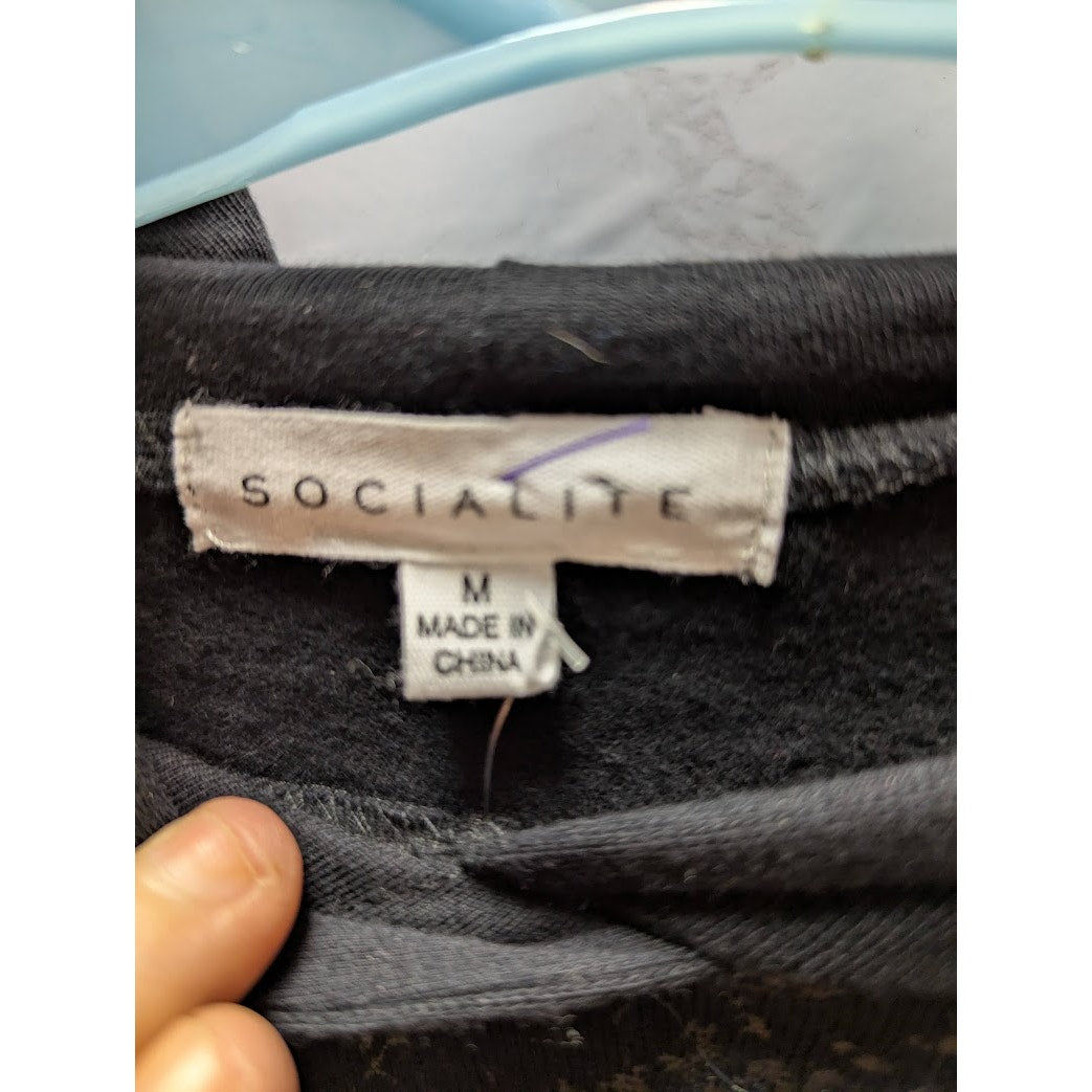 Socialite Women's Black Lightweight Foil Knit Hoodie NWT Size Medium Activewear
