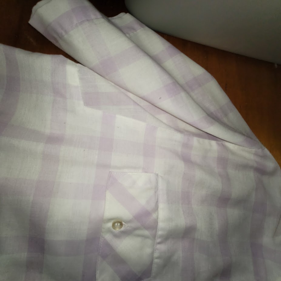 Vintage Purple Plaid Pockets Split Hem Shirt 70s Bye-Bye! Large Lightweight