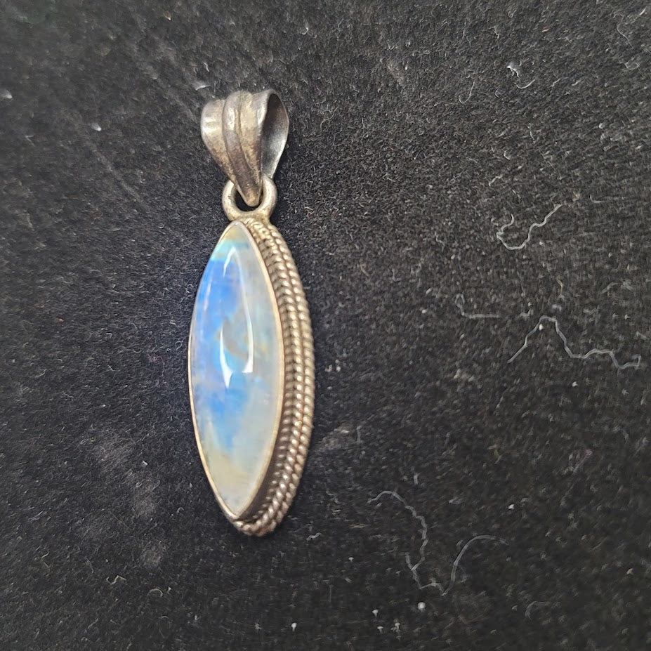 Marquise-cut Rainbow Moonstone Labradorite Sterling Silver Pendant