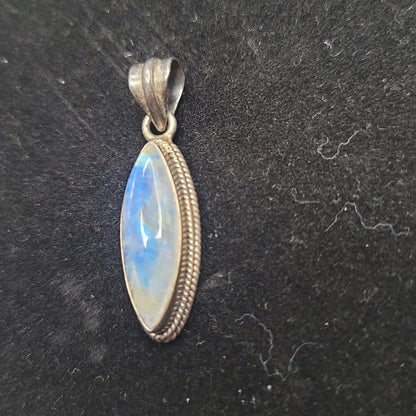 Marquise-cut Rainbow Moonstone Labradorite Sterling Silver Pendant
