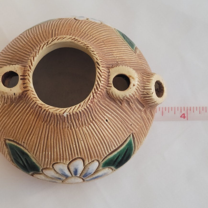 Vintage double sided Studio Pottery Mini Flower Frog Bud Vase Floral Signed 4"