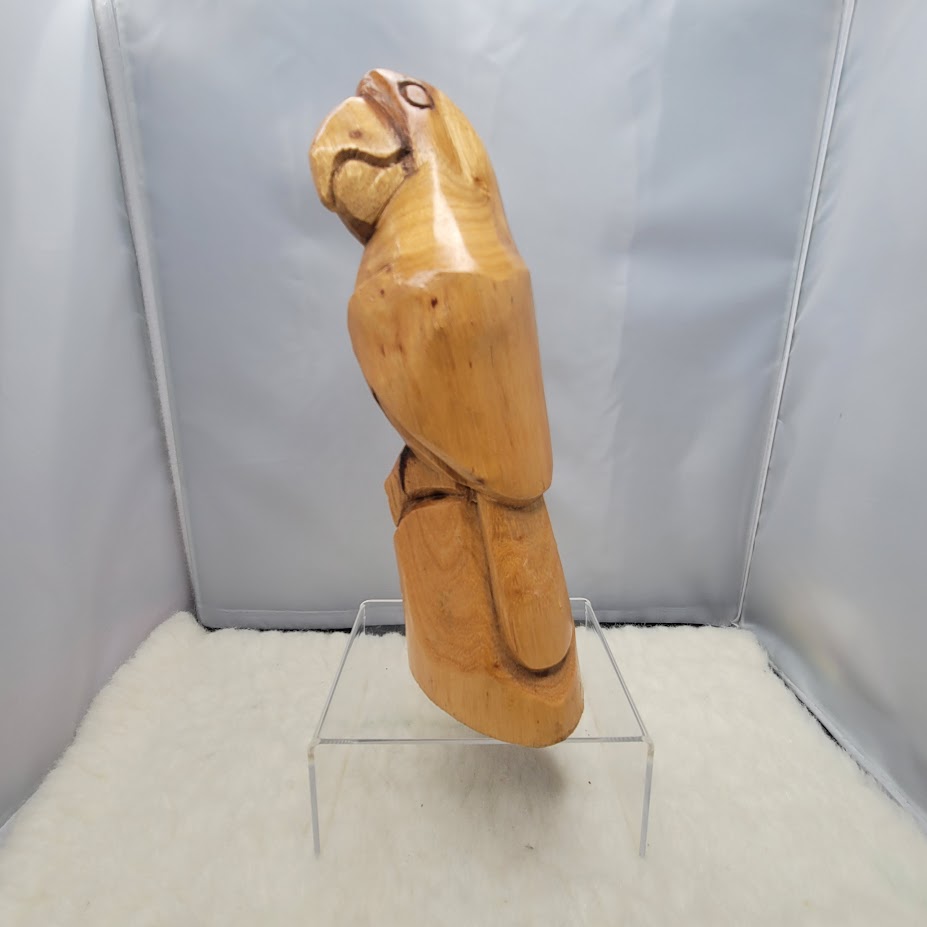 Artisan Hand-Carved Tropical Wood Parrot Figurine - Signed tropical Bird Avian