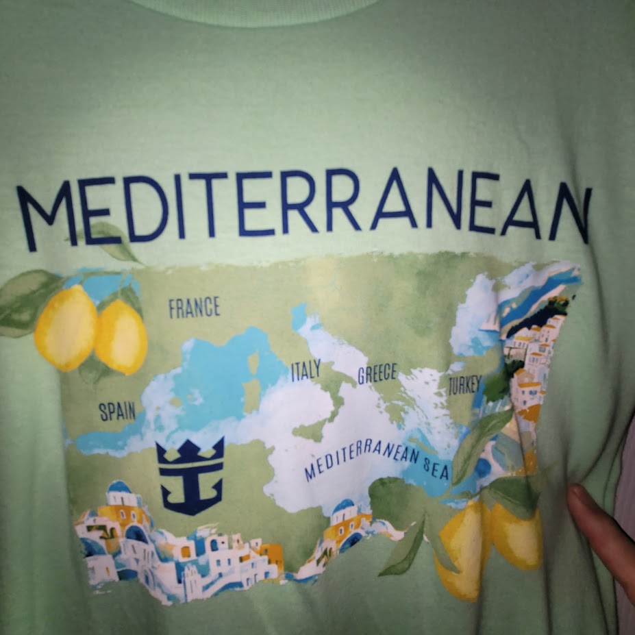 Royal Caribbean Mediterranean Map Lemon Graphic Tee Mint Green XXXL NWT