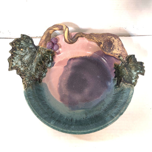 Vintage Sally Douglas Studio Art Pottery Grapevine and Leaf Decorative Bowl 2003