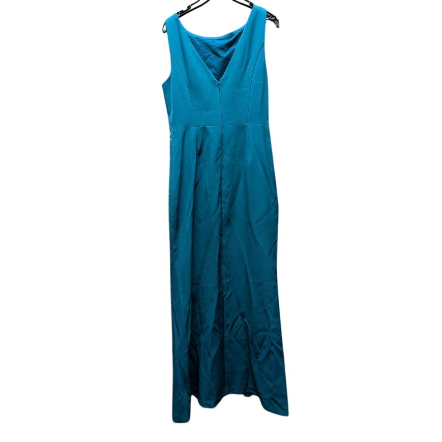 Eliza J Size 10 Laguna Teal Stretch Crepe Ruffle Slit Formal Gown Wedding event