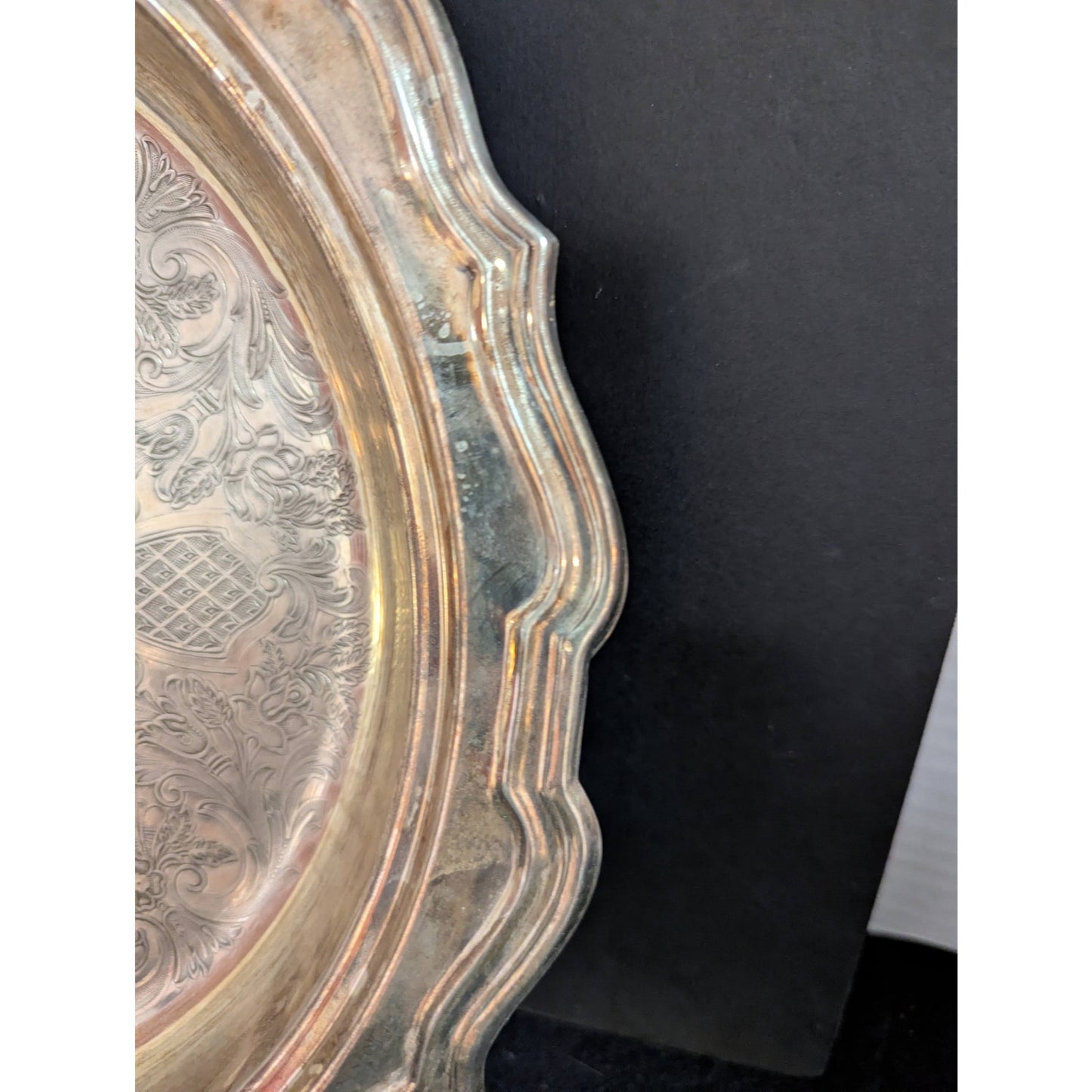 Vintage Hollywood Regency Silverplate Footed Round Platter Ornate Serving Tray