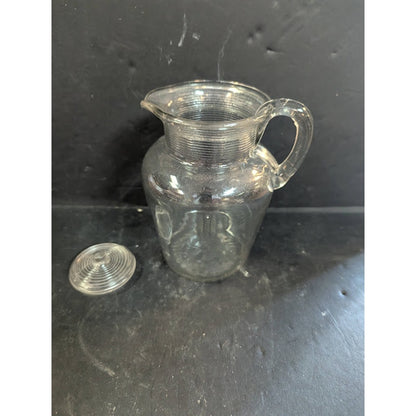 Vintage glass pitcher with lid creamer Hand blown with air bubbles 5.5" tall