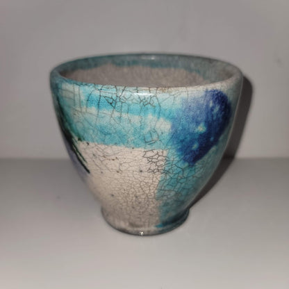 Handmade mini vase MCM cup 4" crazed underglaze Raku Studio Art Pottery Bowl